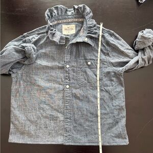 One of a kind Upcycled shirt with ruffle collar